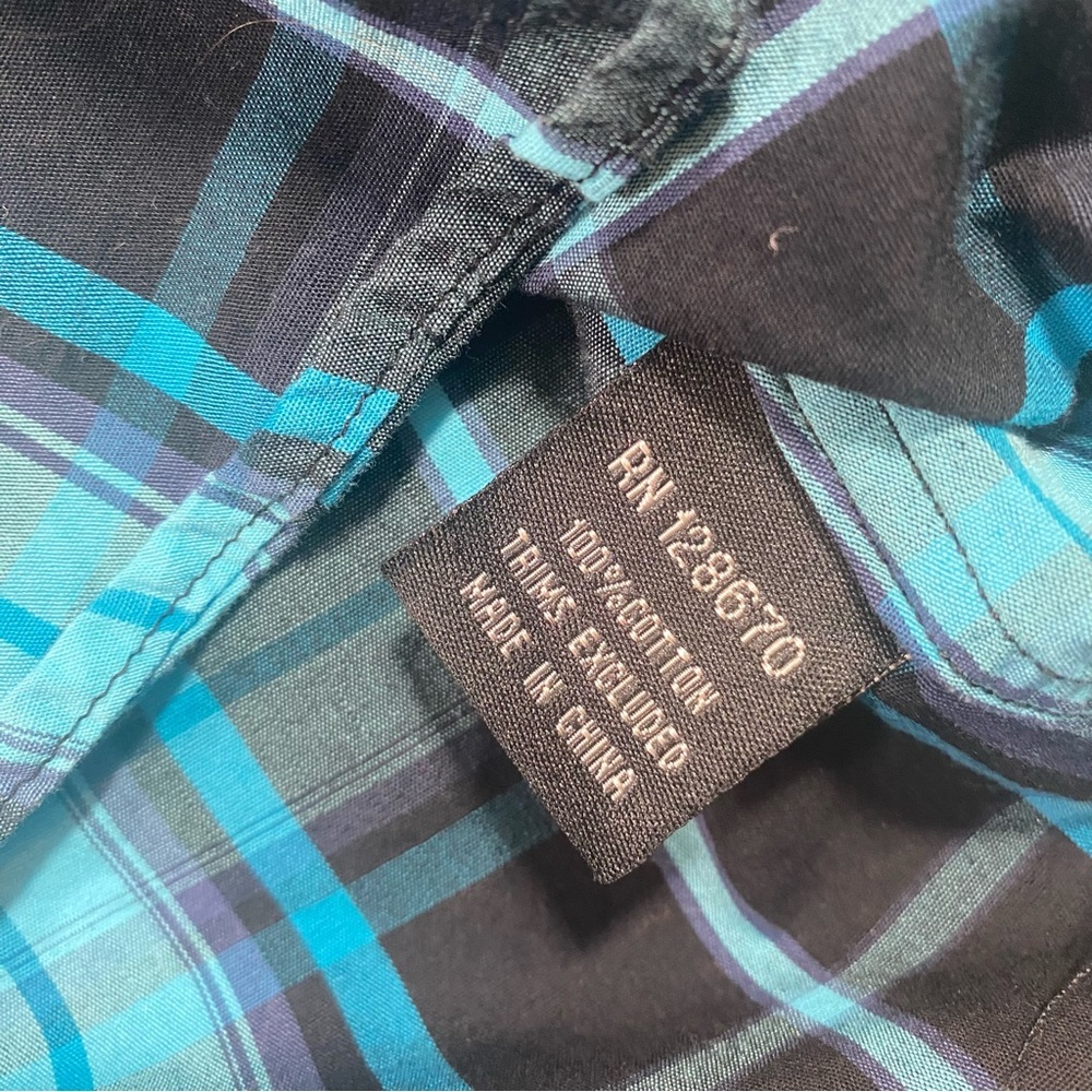 Cowgirl Pearl Snap Button Shirt Plaid long sleeve Blue white rodeo Western Shirt - Picture 7 of 9